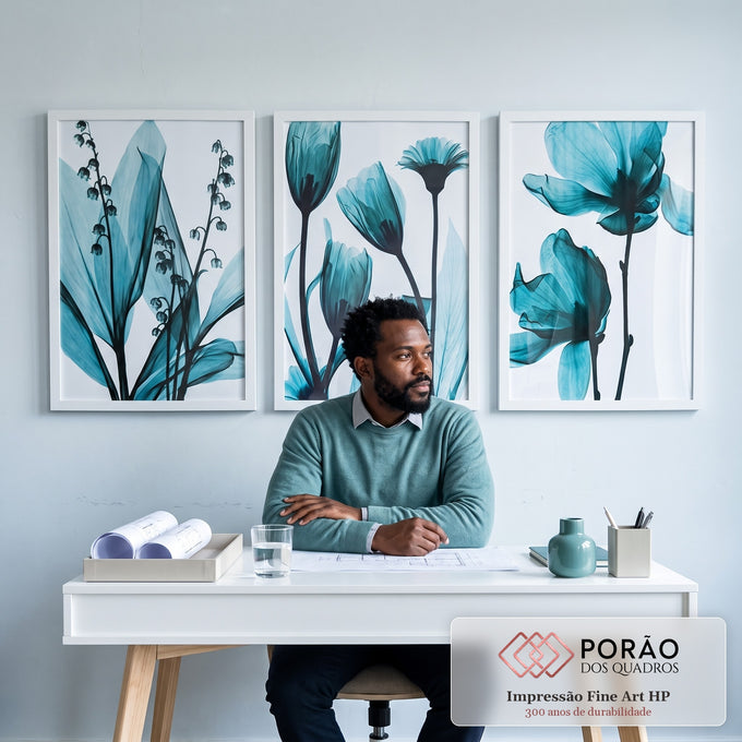 Quadro Decorativo Flores Azuis: Arte Suave que Encanta em escritorio moderno - quadros decorativos para sala