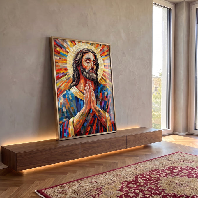 Quadro Decorativo São José em Abstração em ambiente decorado - quadros decorativos para sala