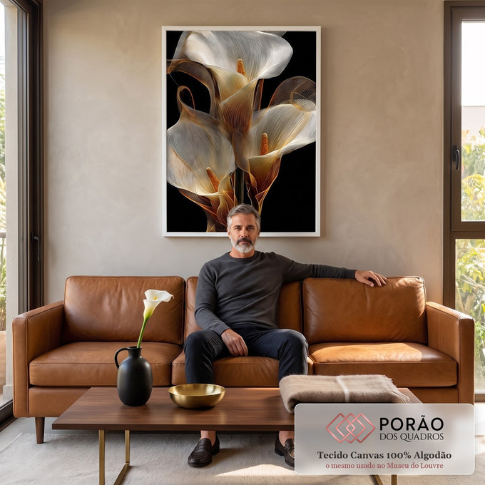 Quadro Decorativo Elegância das Flores em sala de estar moderna - quadros decorativos para sala
