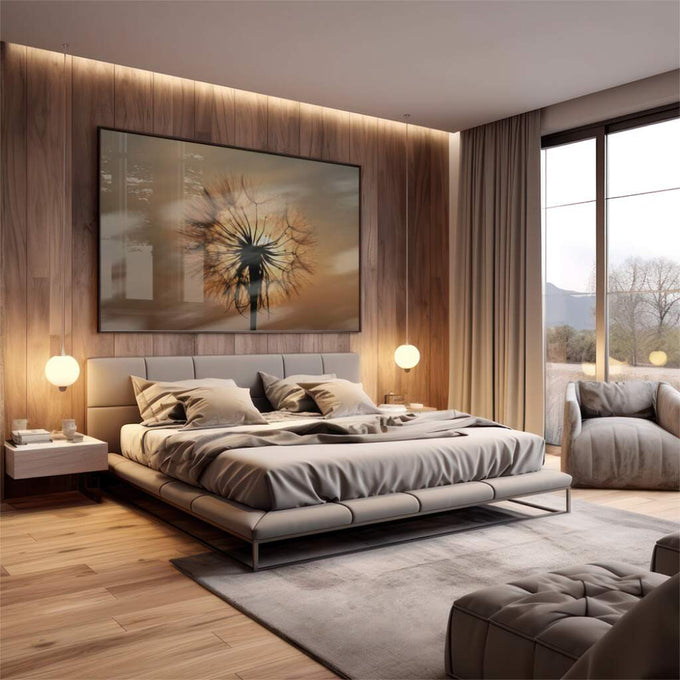 Quadro Decorativo Inspirador Dente de Leão ao Pôr do Sol - quadros decorativos 1 Tela, 1 Tela Horizontal - em escritorio elegante