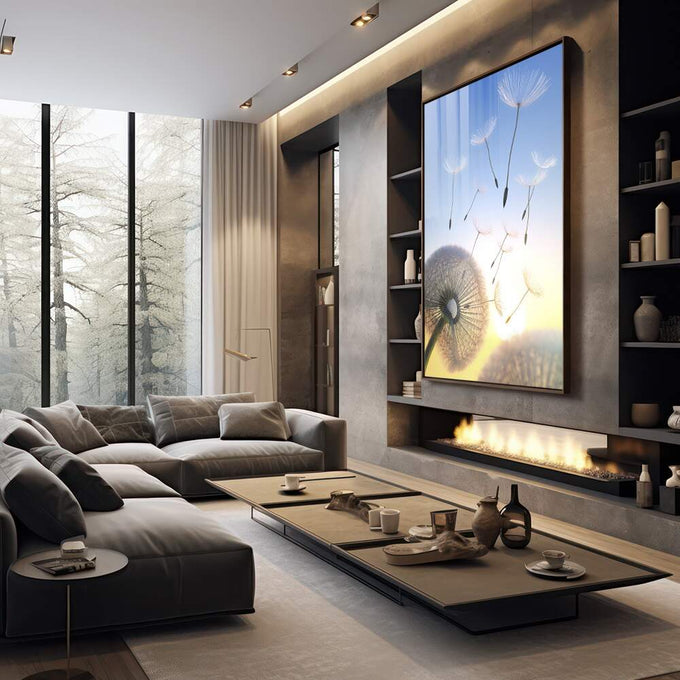 Quadro Decorativo Dente-de-Leão ao Crepúsculo: Transforme seu Lar - quadros decorativos para sala 1 Tela Vertical, 3 Telas - em living room premium