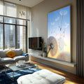 Quadro Decorativo Dente-de-Leão ao Crepúsculo: Transforme seu Lar - quadros decorativos para sala 1 Tela Vertical, 3 Telas - em ambiente decorado