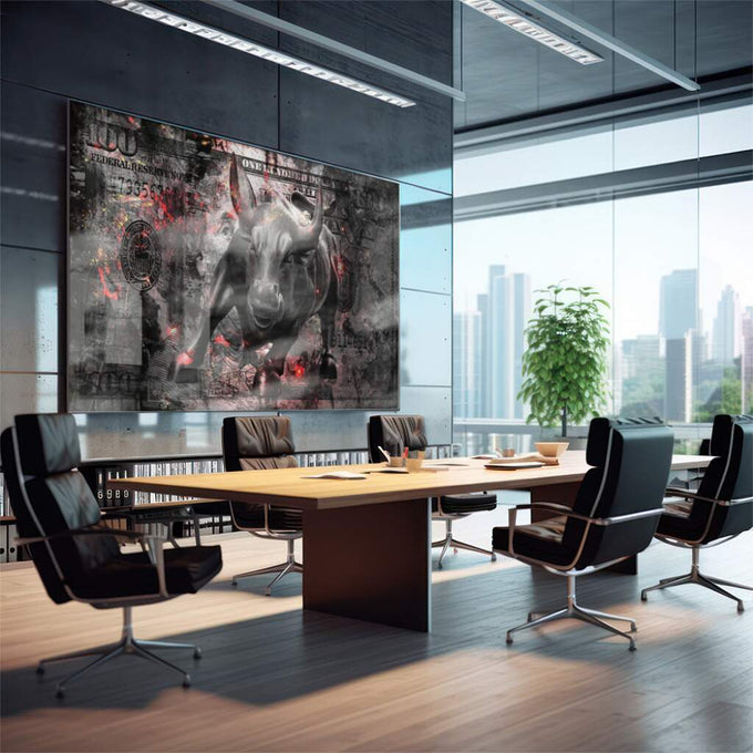 Quadro Decorativo: Touro Majestoso - Símbolo de Poder - quadros decorativos para sala 1 Tela, 1 Tela Horizontal - em living room premium
