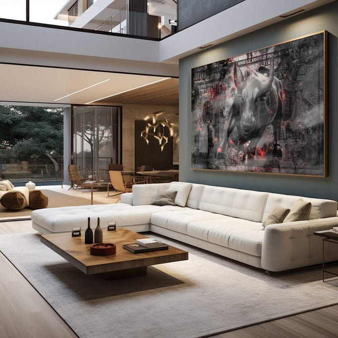 Quadro Decorativo: Touro Majestoso - Símbolo de Poder - quadros decorativos para sala 1 Tela, 1 Tela Horizontal - em quarto contemporaneo