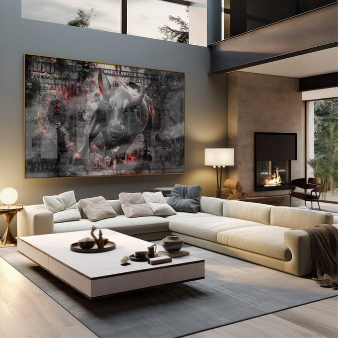 Quadro Decorativo: Touro Majestoso - Símbolo de Poder - quadros decorativos 1 Tela, 1 Tela Horizontal - em escritorio elegante