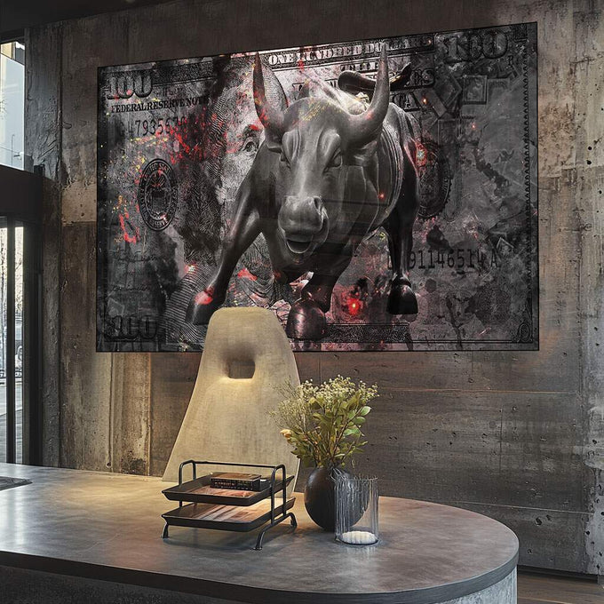 Quadro Decorativo: Touro Majestoso - Símbolo de Poder - quadros decorativos para sala 1 Tela, 1 Tela Horizontal - em ambiente decorado