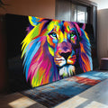 Quadro Decorativo Rei da Selva: Força Vibrante em Cores - quadros decorativos para sala 1 Tela, 1 Tela Horizontal - em ambiente decorado