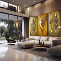 Quadro Decorativo: Toque De Ouro e Amor Incondicional - quadros decorativos 1 Tela Vertical, 3 Telas - em sala moderna