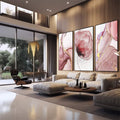 Quadro Decorativo Serenidade em Rosa e Dourado - quadros decorativos para sala 1 Tela Vertical, 3 Telas - em quarto contemporaneo