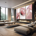 Quadro Decorativo Serenidade em Rosa e Dourado - quadros decorativos 1 Tela Vertical, 3 Telas - em escritorio elegante
