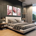 Quadro Decorativo Serenidade em Rosa e Dourado - quadros decorativos para sala 1 Tela Vertical, 3 Telas - em living room premium