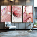 Quadro Decorativo Serenidade em Rosa e Dourado - quadros decorativos para sala 1 Tela Vertical, 3 Telas - em ambiente decorado