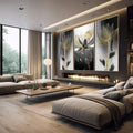 Quadro Decorativo Flores Monocromáticas com Toque Dourado - quadros decorativos para sala 1 Tela Vertical, 3 Telas - em quarto contemporaneo