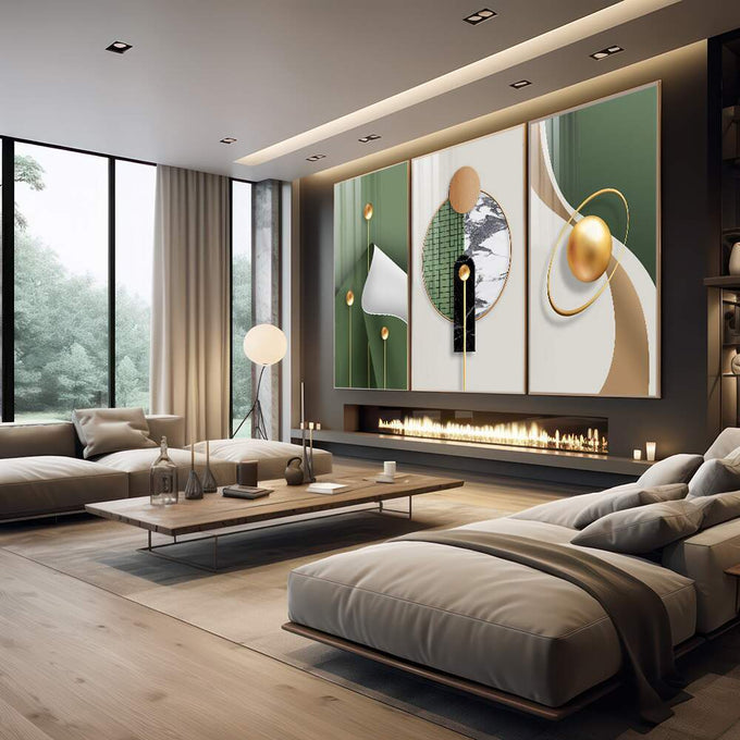 Quadro Decorativo: Harmonia Moderna em Cores Vibrantes - quadros decorativos para sala 1 Tela Vertical, 3 Telas - em quarto contemporaneo