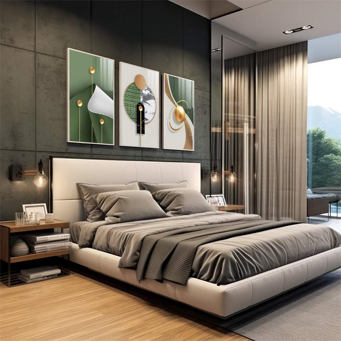 Quadro Decorativo: Harmonia Moderna em Cores Vibrantes - quadros decorativos 1 Tela Vertical, 3 Telas - em escritorio elegante