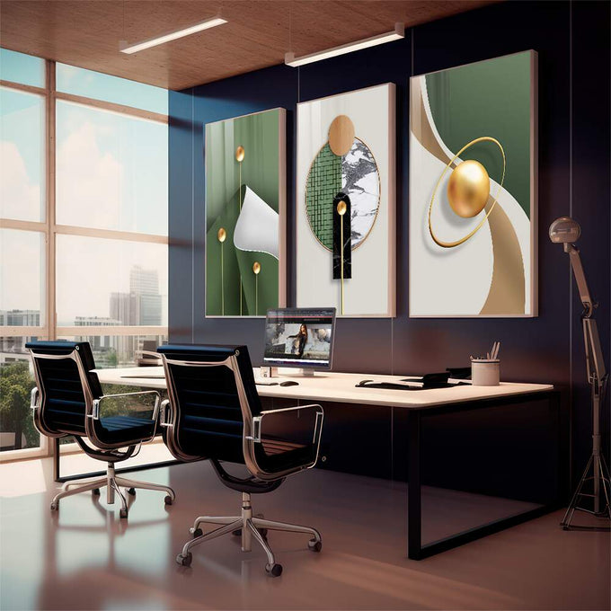 Quadro Decorativo: Harmonia Moderna em Cores Vibrantes - quadros decorativos para sala 1 Tela Vertical, 3 Telas - em living room premium