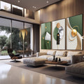 Quadro Decorativo: Harmonia Moderna em Cores Vibrantes - quadros decorativos 1 Tela Vertical, 3 Telas - em sala moderna