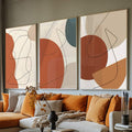 Quadro Decorativo Harmonia Geométrica: Elegância em Tons Neutros - quadros decorativos para sala 1 Tela Vertical, 3 Telas - em ambiente decorado