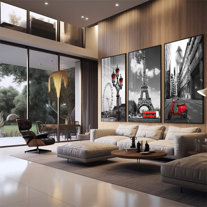 Quadro Decorativo Encantos da Europa: Desperte sua Alma Viajante - quadros decorativos para sala 1 Tela Vertical, 3 Telas - em quarto contemporaneo