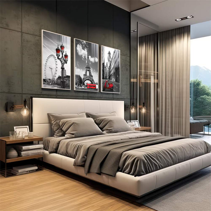 Quadro Decorativo Encantos da Europa: Desperte sua Alma Viajante - quadros decorativos para sala 1 Tela Vertical, 3 Telas - em living room premium