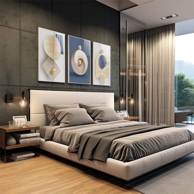 Quadro Decorativo: Luxo de Madeira & Ouro - Encanto Moderno - quadros decorativos 1 Tela Vertical, 3 Telas - em escritorio elegante