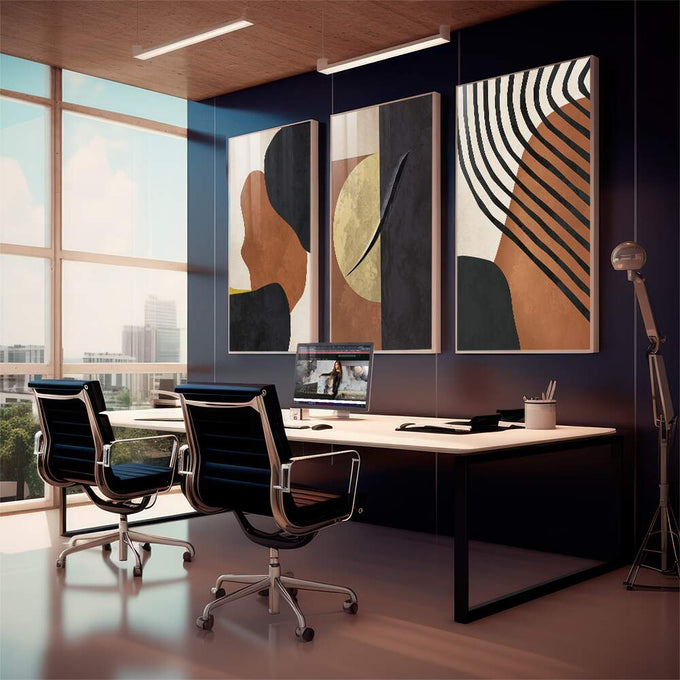Quadro Decorativo: Luxo em Ouro e Ébano - Arte Rara - quadros decorativos 1 Tela Vertical, 3 Telas - em sala moderna