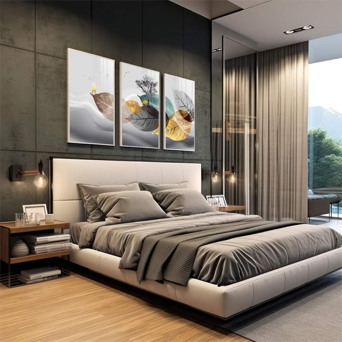 Quadro Decorativo Harmonia Natural: Pássaros e Entardecer - quadros decorativos 1 Tela Vertical, 3 Telas - em escritorio elegante