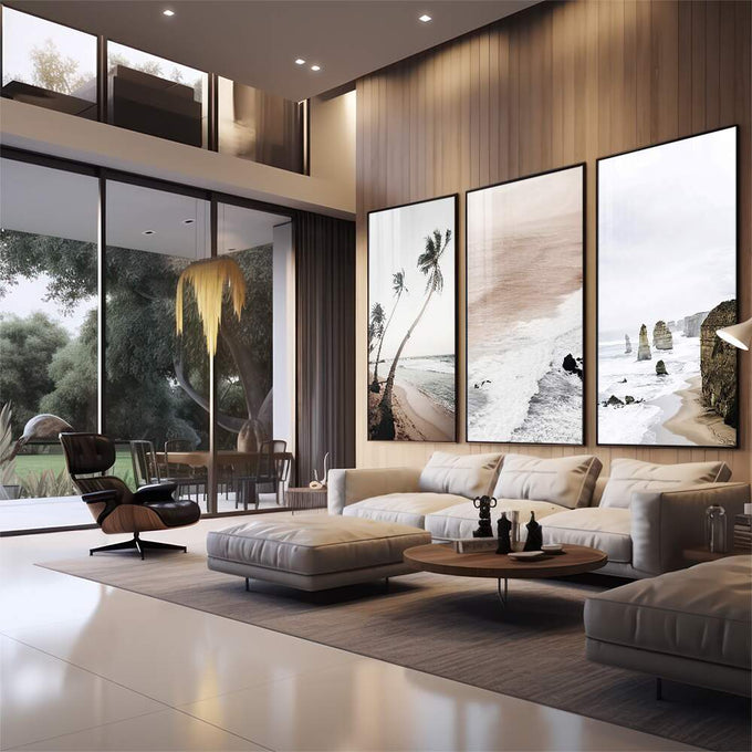 Quadro Decorativo Paraíso Tropical: Reviva Verões Inesquecíveis - quadros decorativos para sala 1 Tela Vertical, 3 Telas - em quarto contemporaneo