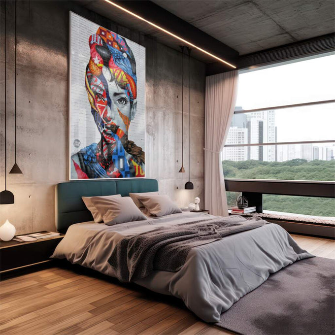 Quadro Decorativo: Mural Urbano Inspirador e Vibrante - quadros decorativos 1 Tela Vertical, 3 Telas - em escritorio elegante