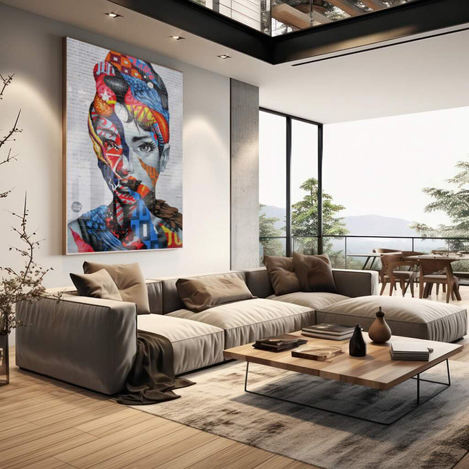 Quadro Decorativo: Mural Urbano Inspirador e Vibrante - quadros decorativos para sala 1 Tela Vertical, 3 Telas - em living room premium