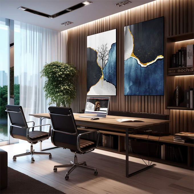 Quadro Decorativo Arrebatador - Essência da Natureza - quadros decorativos 2 Telas, abstrato - em escritorio elegante