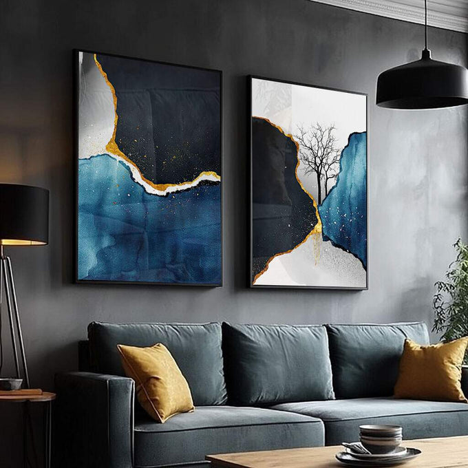 Quadro Decorativo Arrebatador - Essência da Natureza - quadros decorativos para sala 2 Telas, abstrato - em ambiente decorado
