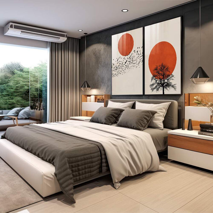 Quadro Decorativo: Crepúsculo Silencioso - Beleza e Paz - quadros decorativos para sala 2 Telas, Abstratos e Geométricos - em living room premium