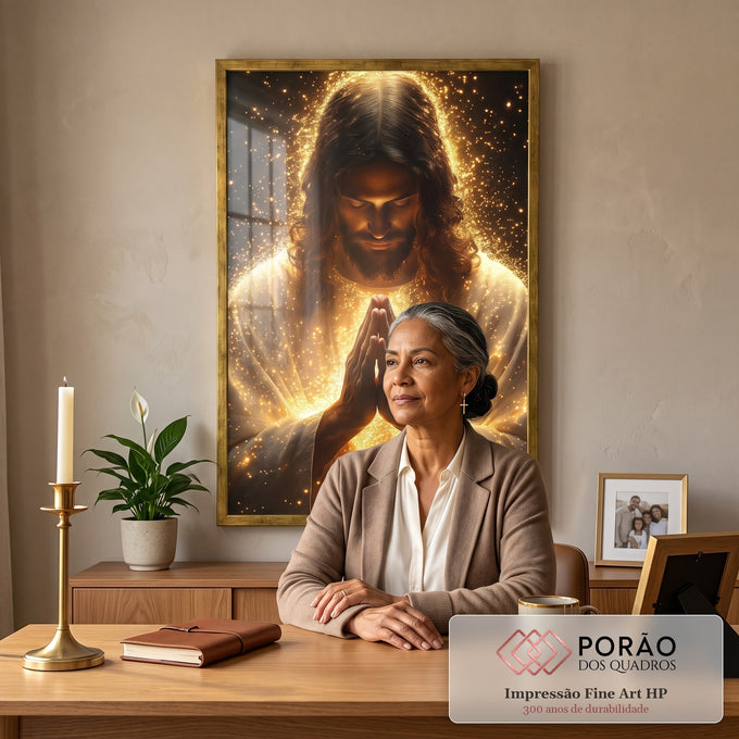 Quadro Decorativo: A Luz da Oração Divina em escritorio moderno - quadros decorativos para sala