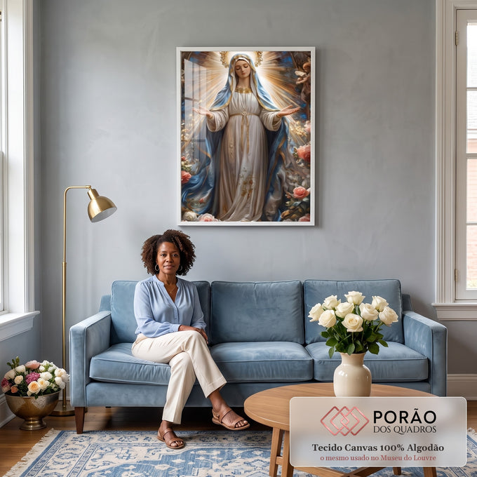 Quadro Decorativo Serenidade da Mãe em sala de estar moderna - quadros decorativos para sala
