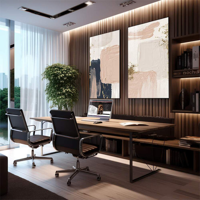 Quadro Decorativo Pincelada com Cores Suaves - quadros decorativos para sala 2 Telas, abstrato - em living room premium