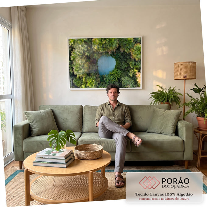 Quadro Decorativo Lagoa Encantada: Uma Janela para Paz em sala de estar moderna - quadros decorativos para sala