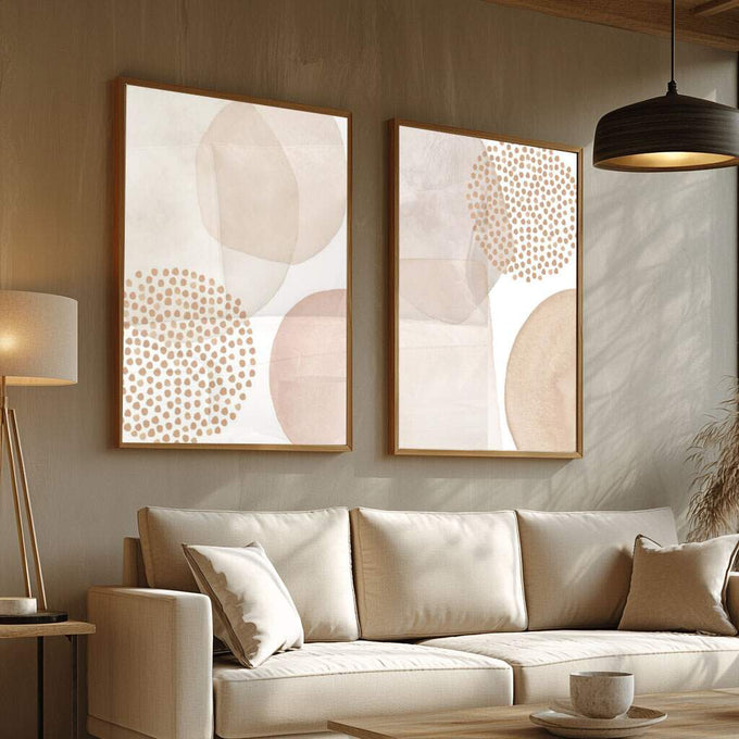 Quadro Decorativo: Elegância Rosa e Dourado em Abstrato - quadros decorativos para sala 2 Telas, abstrato - em ambiente decorado