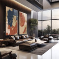 Quadro Decorativo: Colagem Abstrata de Cores Vibrantes - quadros decorativos 2 Telas, aquarela e pincelada - em escritorio elegante