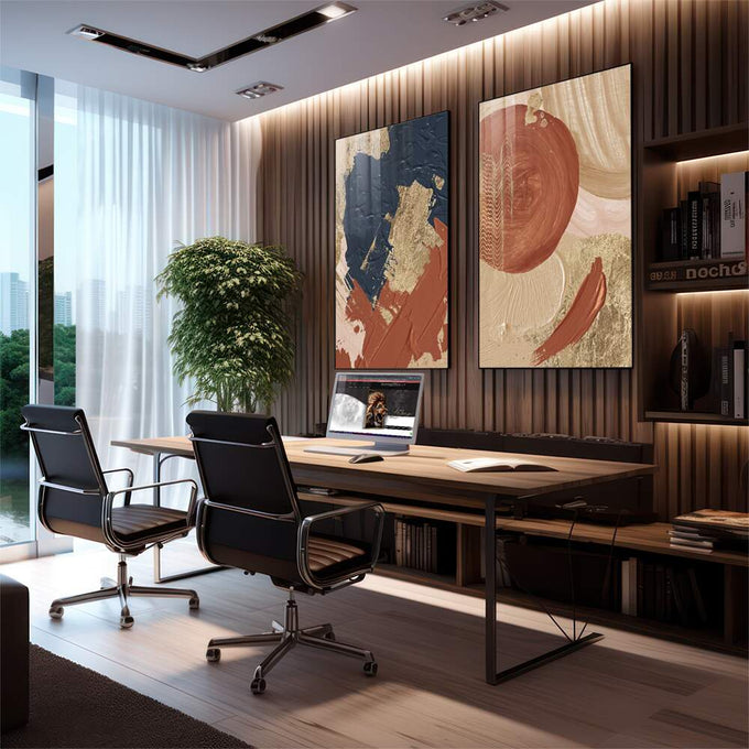 Quadro Decorativo: Colagem Abstrata de Cores Vibrantes - quadros decorativos para sala 2 Telas, aquarela e pincelada - em living room premium