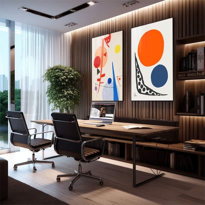 Quadro Decorativo Vibrações Coloridas - Transforme seu Espaço - quadros decorativos 2 Telas, Abstratos e Geométricos - em escritorio elegante