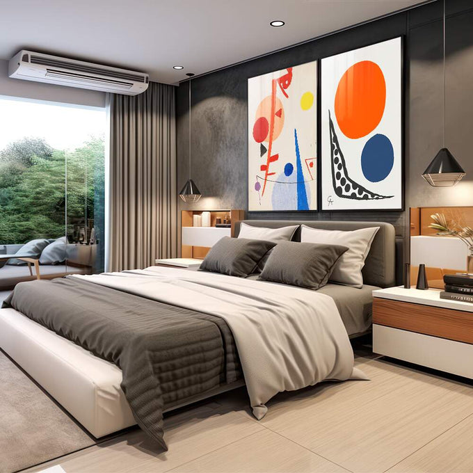 Quadro Decorativo Vibrações Coloridas - Transforme seu Espaço - quadros decorativos para sala 2 Telas, Abstratos e Geométricos - em living room premium