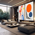 Quadro Decorativo Vibrações Coloridas - Transforme seu Espaço - quadros decorativos 2 Telas, Abstratos e Geométricos - em sala moderna