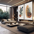 Quadro Decorativo Folhagens Minimalistas - quadros decorativos 2 Telas, Arte abstrata - em sala moderna