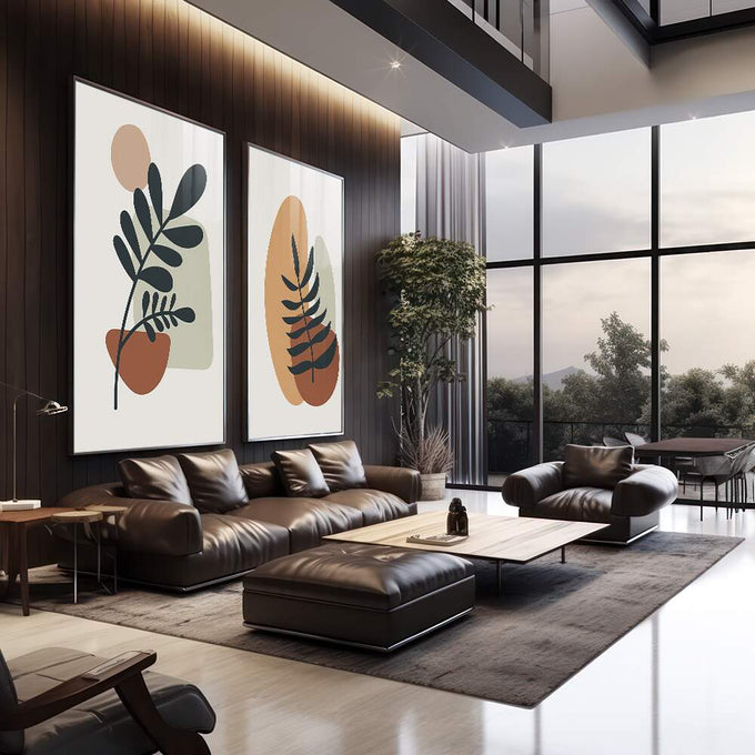 Quadro Decorativo Folhagens Minimalistas - quadros decorativos para sala 2 Telas, Arte abstrata - em quarto contemporaneo