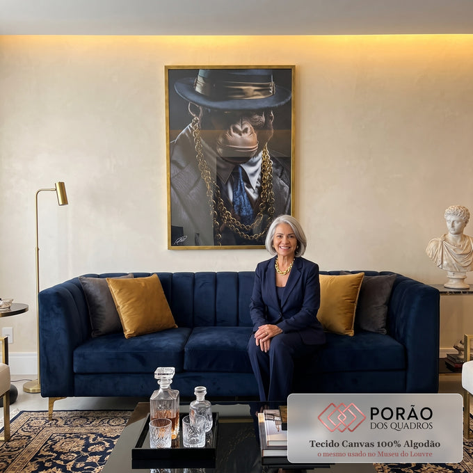 Quadro Decorativo Macaco Gangster - Arte Exclusiva para Transformar sua Decoração em sala de estar moderna - quadros decorativos para sala