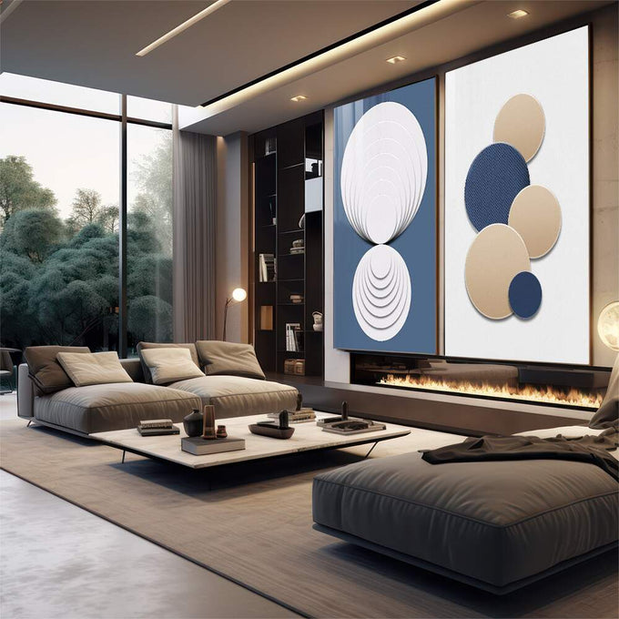 Quadro Decorativo: Abstração Cósmica, Toque Único - quadros decorativos para sala 2 Telas, Abstratos e Geométricos - em quarto contemporaneo