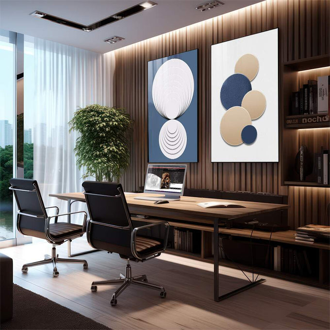 Quadro Decorativo: Abstração Cósmica, Toque Único - quadros decorativos para sala 2 Telas, Abstratos e Geométricos - em living room premium