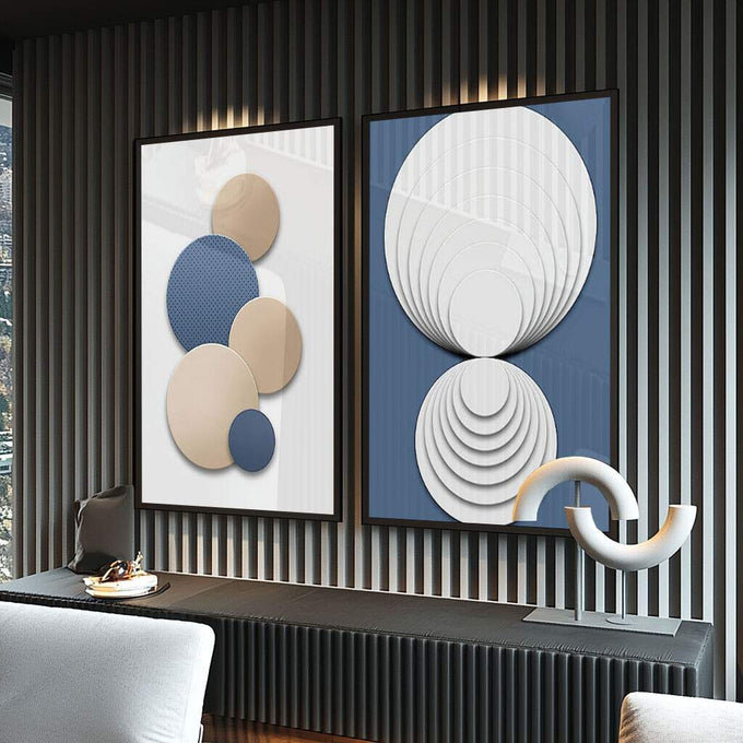 Quadro Decorativo: Abstração Cósmica, Toque Único - quadros decorativos para sala 2 Telas, Abstratos e Geométricos - em ambiente decorado