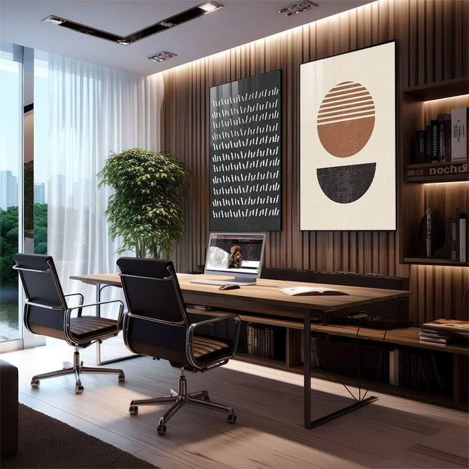 Quadro Decorativo: Geometria Abstrata Vibrante - quadros decorativos 2 Telas, arte abstrata - em escritorio elegante